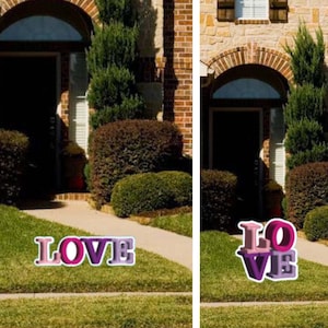 Happy Valentine’s Day Love Pink Purple Yard Sign, Comes with Metal Stake