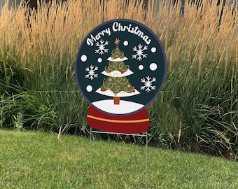 Snow Globe Holiday Merry Christmas Yard Sign with Metal Stake