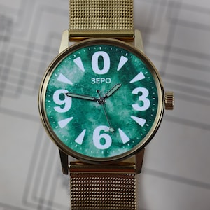 Watch ZERO 0 green quartz ZERO 1990s, Vintage quartz Mens wrist watch. Gift for him. Gift for birthday.