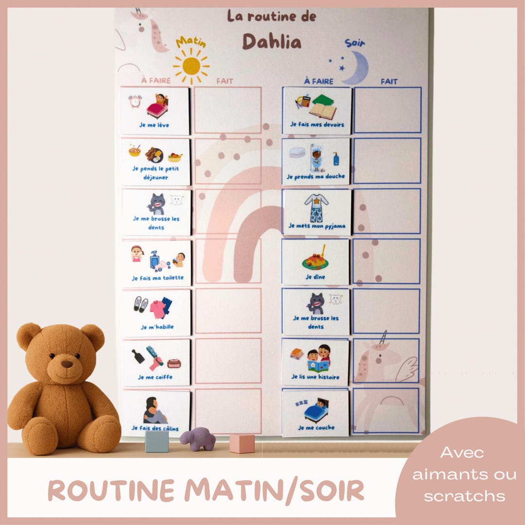 Routine enfant matin/soir - Liste de tâches à cocher en autonomie ...