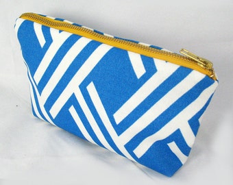 Geo Pool Blue Zipper Clutch - Yellow Metal Zipper