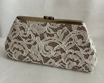 Lace lined with faux silk  clutch  - Framed Clutch-  Purse - Bag with a Mini Lavender Sachet