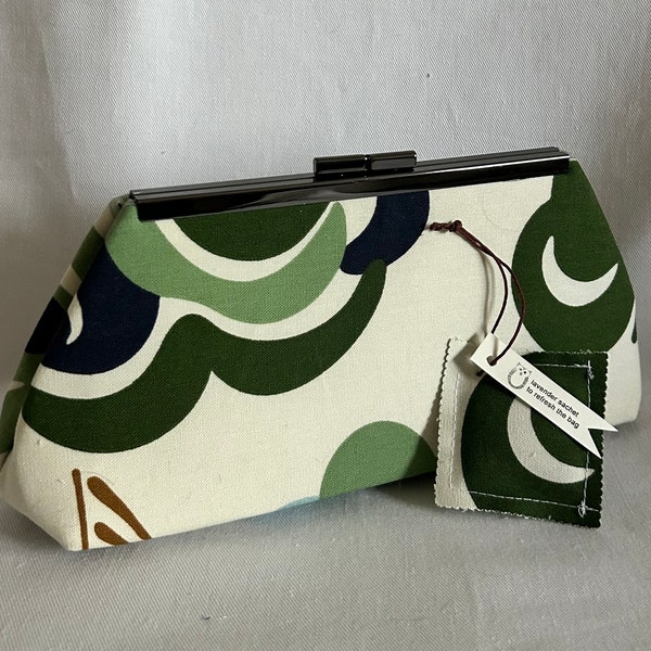 Nordic Floral Clutch with a mini lavender sachet, lined with contrast color faux silk- Purse - Bag