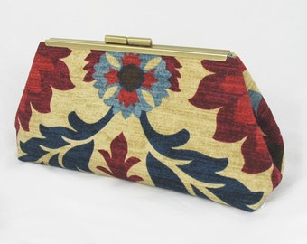 Santamonica clutch lined with contrast color faux silk - Framed Clutch-  Purse - Bag