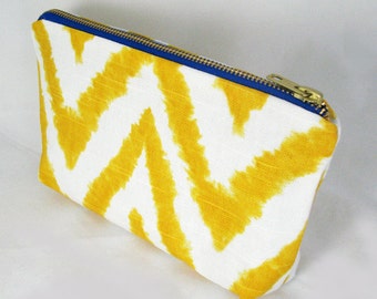 Chevron Yellow Zipper Clutch - Blue Metal Zipper