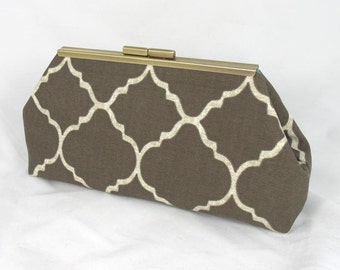 Moroccan brown clutch lined with contrast color faux silk - Framed Clutch-  Purse - Bag