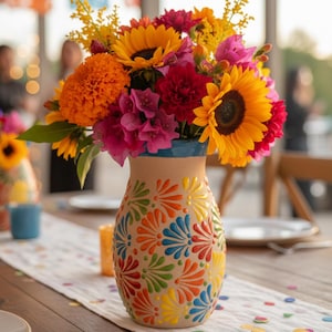 Made To Order I Hand-Painted Colorful Talavera Plumeado Vase I Mexican Pottery I Ceramic Centerpiece