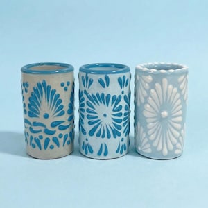 Blue Talavera Glass Shot - Drinking Gift for Party - Bridal Shower Weekend - Party Favors - Handmade Mexican Pottery