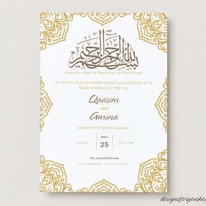 White/Gold - Nikkah Islamic Wedding Card Digital Template