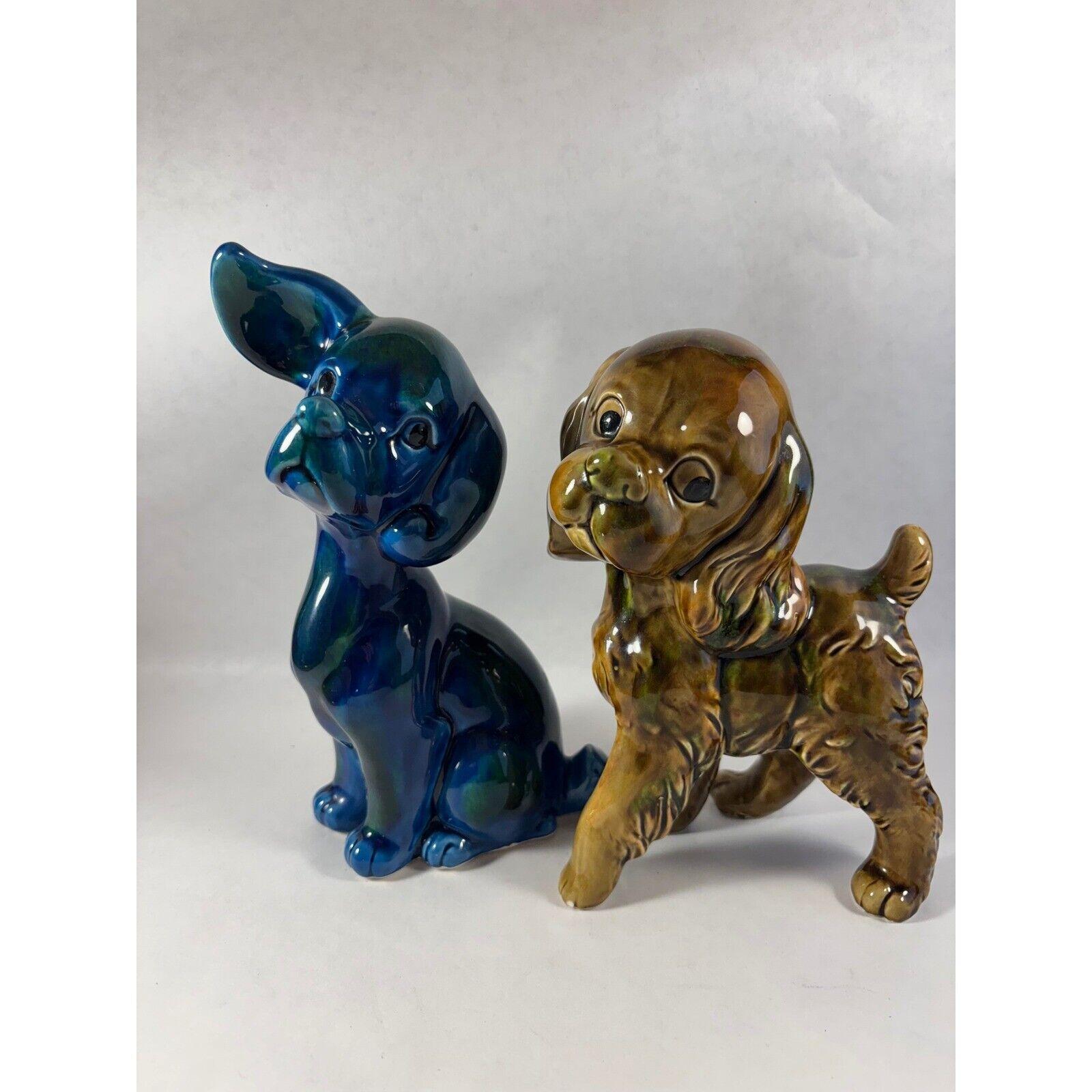 Juego de 2 perros de cerámica Blue Mountain vintage de mediados de siglo