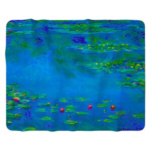 Monet Water Lilies Blanket, Sherpa Fleece Art Blanket, Soft Cozy Art Throw, Gift For Art Lovers, Artistic Home Decor, Colorful Art Blanket