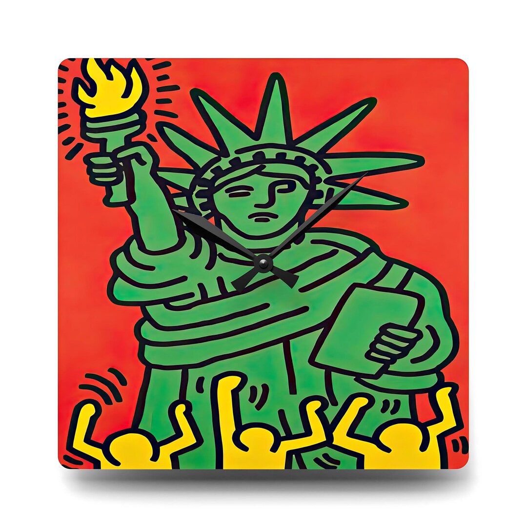 Statue of Liberty Wall Clock With Keith Haring Graffiti Art, Colorful ...