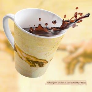 Michelangelo Coffee Mug with Creation of Adam Hands – Renaissance Art Ceramic Cup Gift for Art Lovers, 11oz 15oz Latte Sizes