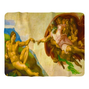 Creation of Adam Art Sherpa Blanket - Michelangelo Renaissance Art, Classic Art Home Decor Gift, Plush Everyday Throw Blanket