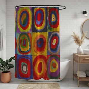 Concentric Circles Shower Curtain with Modern Geometric Abstract Art Design for Bold Bathroom Décor and Contemporary Home Style