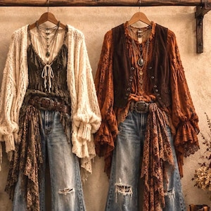 Gelaagde herfst FP-stijl boho gypsy cowgirl laagjes Thrift Box: samengesteld kledingpakket, maat small