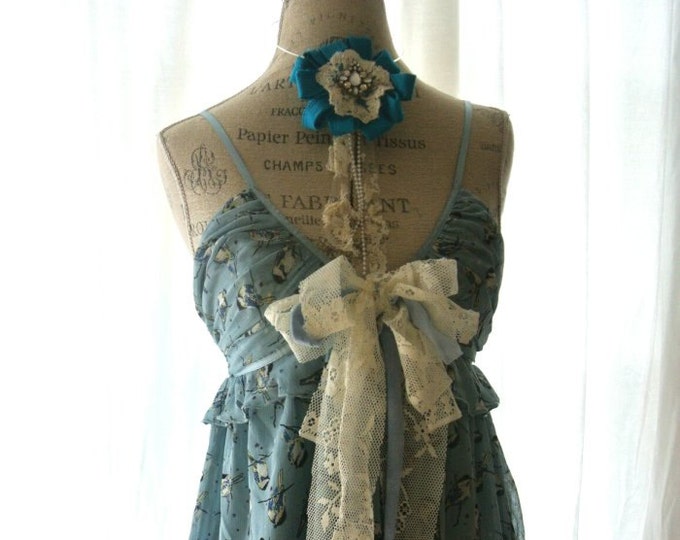 French Blue Slip Dress Romantic Shabby Sundress Womens Etsy