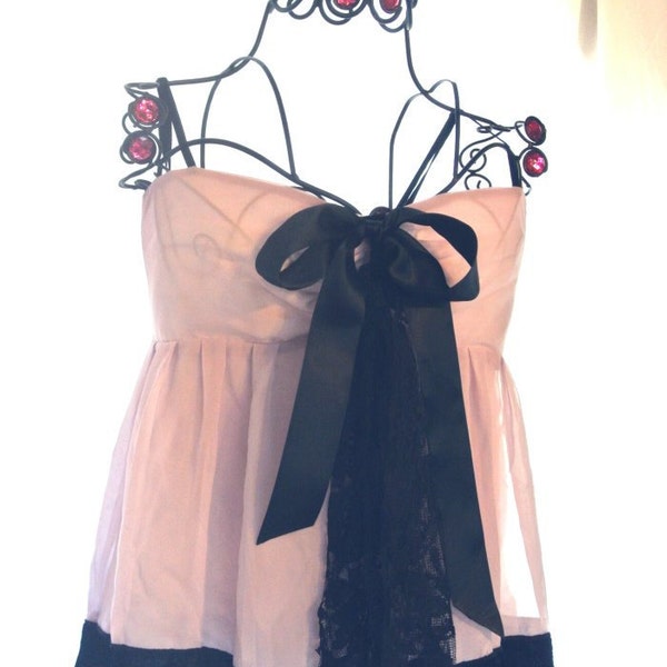 ROmantic French Bow Velvet Babydoll Tank Top Dusty Lilac Black English cottage chic farm girl upcycled easter shirt