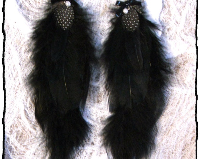 Huge Long Black Feather Earrings Black Swan Shabby Chic Boudoir Etsy