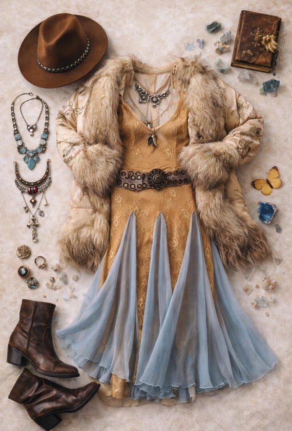 rock festival dress Bohemian rock goddess Lace Thrift Bundle Festival Outfit True Rebel Clothing large