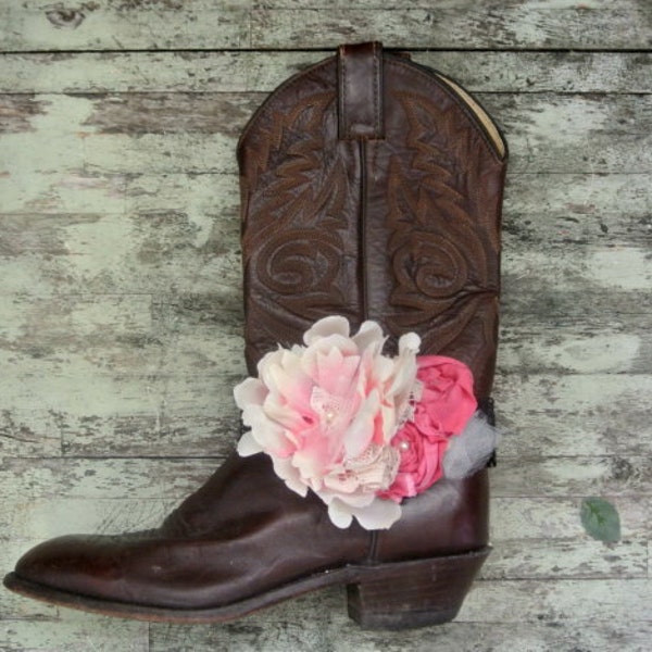 Shabby boot bracelet, cowboy boots, embellished boot accessories, rustic, country western, romantic