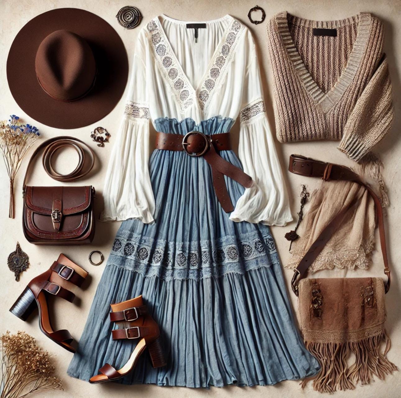 Boho Blue Vintage Clothing | Thrifted Upcycled Sustainable Fashion | Ethically Sourced Boho Chic Outfits Festival & Cottagecore Style small