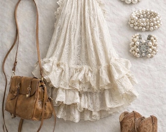 Lace Linen Boho Cowgirl Dress Bundle: Curated Thrift Clothing (XL Plus)