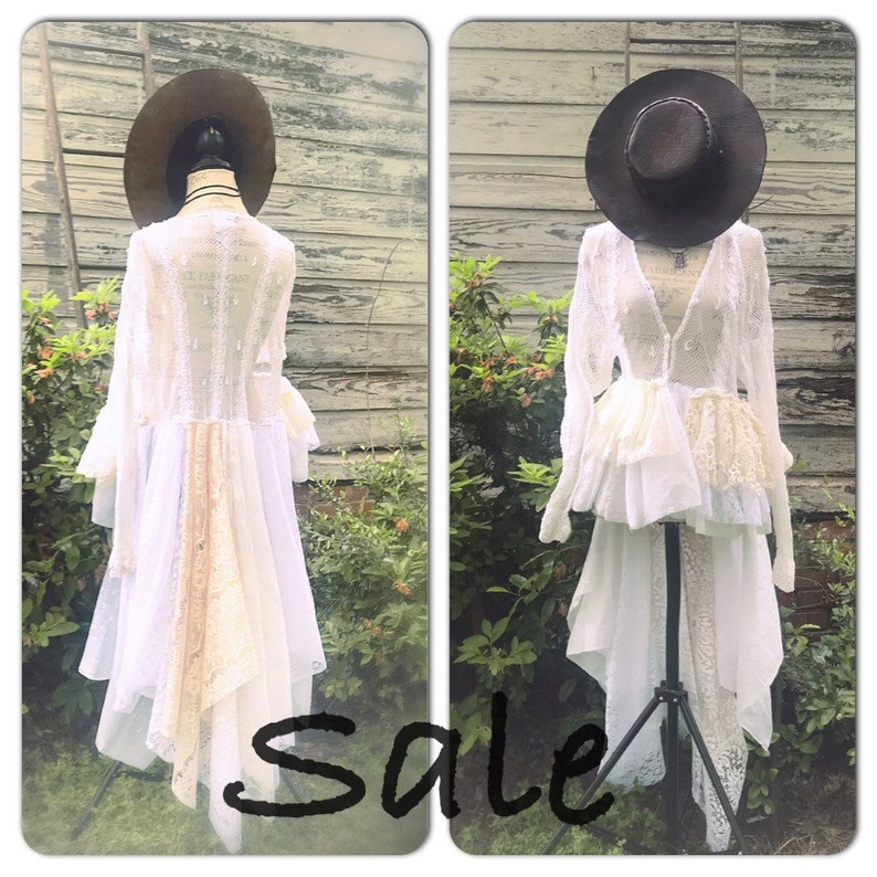 Boho Wedding Dress Os White Lace Kimono Upcycled Etsy
