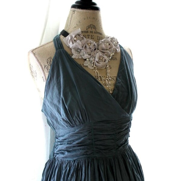 Holiday party dress, Shabby romantic dress, winter blue, women's clothing, Christmas dress, cottage, rustic country chic