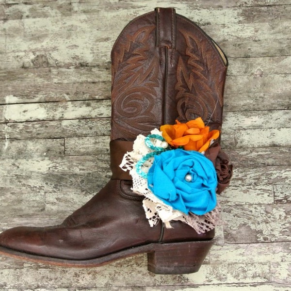 Shabby boot bracelet, cowboy boots, embellished boot accessories, rustic, country western, romantic