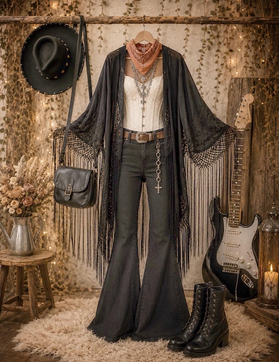 Rock N Roll Stevie Nicks Inspired Boho Thrift Bundle | Festival Witch Style Outfit (medium)