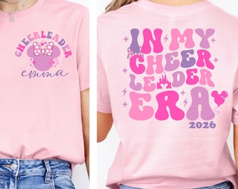 Camiseta "En mi era de animadoras 2026", camiseta personalizada de animadora de Disney Minnie, sudadera para viaje de chicas a Disneyland, sudadera con capucha para vacaciones familiares de animadoras en WDW