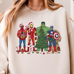 Marvel Superhero Christmas Sweatshirt, Disney Kids Avengers Christmas Lights Shirt, Marvel Hulk Captain America Spiderman Xmas T-Shirt