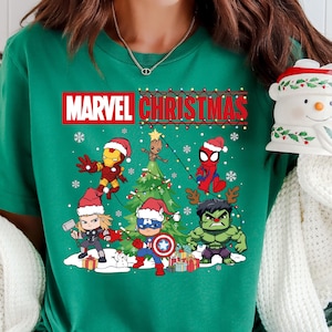 Marvel Christmas Shirt, Superhero Family Matching Xmas T-shirt, Hulk Thor Captain America Holidays Sweater, Disneyland Xmas Trip Gift Tee