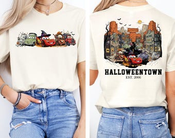 Disney Cars Halloweentown Shirt, Disney Cars Alle Charaktere Halloween Sweatshirt, Cars Halloweentown Gruppe Passendes T-Shirt, McQueen Mater Shirt
