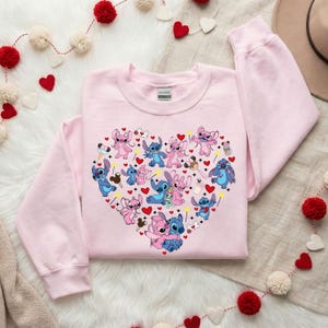 Valentine Stitch and Angel Sweatshirt, Disney Valentine T-Shirt, Valentines Day Sweatshirt, Disneyland XOXO Couple Sweater, Valentines Gift
