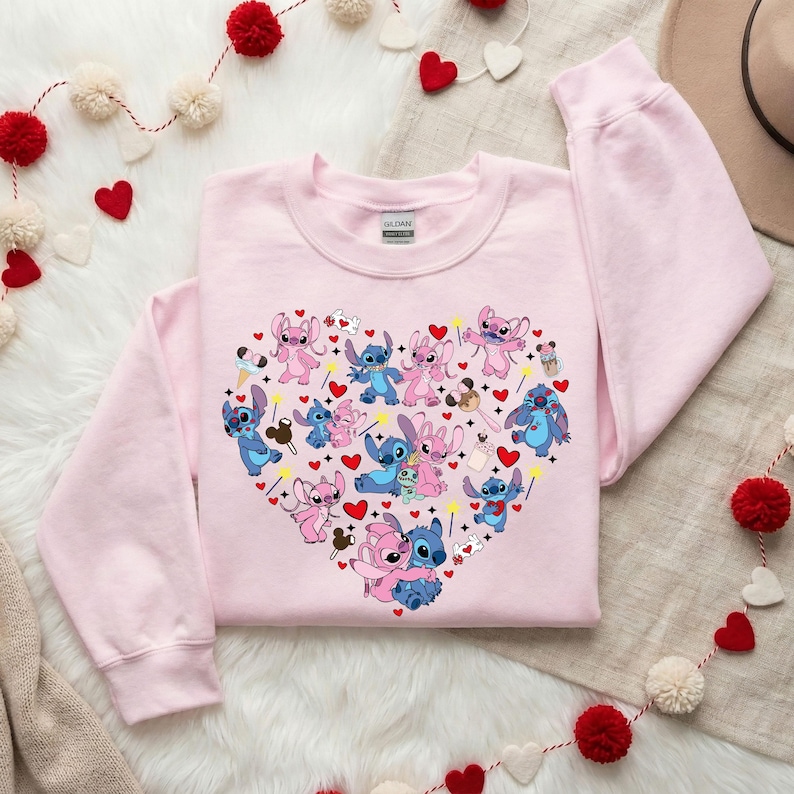 Valentine Stitch and Angel Sweatshirt, Disney Valentine T-Shirt, Valentines Day Sweatshirt, Disneyland XOXO Couple Sweater, Valentines Gift