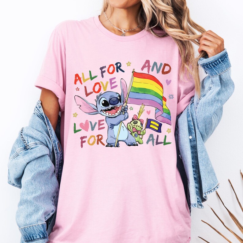 Disney Lilo and Stitch All For Love and Love For All Shirt, Disney Pride Month Shirt, Gay Lesbian Support Shirt, Disney LGBT Pride T-Shirt