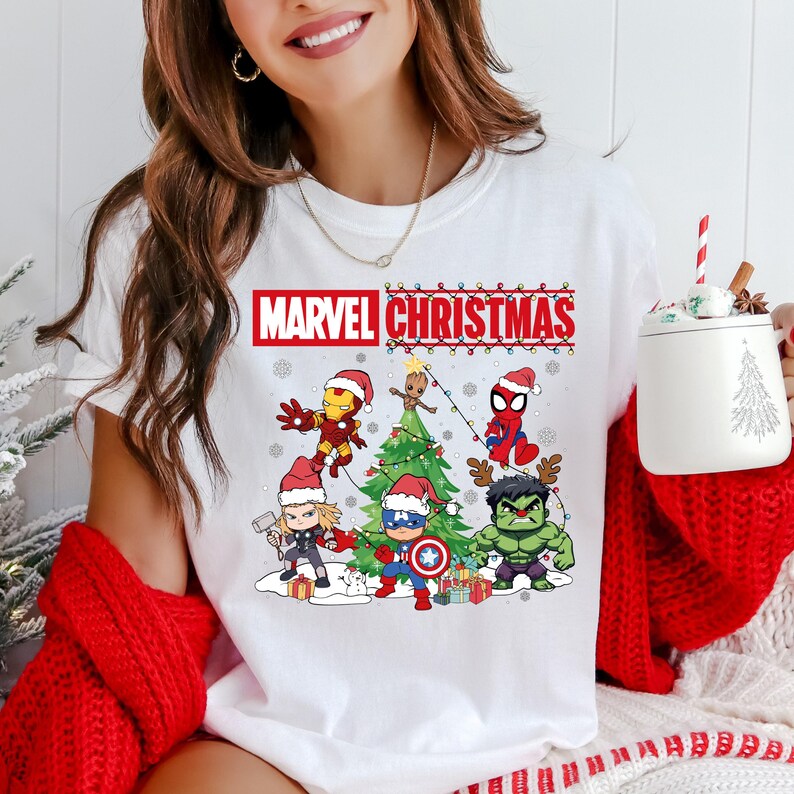 Marvel Christmas Shirt, Marvel Family Matching Xmas Shirt, Hulk Thor Captain America Group Matching Sweater, Disneyland Xmas Trip Hoodie