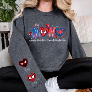 Spiderman Mama Sweatshirt With Kids On Sleeve, Personalized Superhero Mom Shirt, Spiderman Family T-Shirts, Disney Mother's Day Gift Shirt