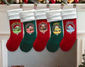 Disney Cars Stockings, McQueen Tow Mater Sally Luigi Guido Doc Hudson Matching Stockings, Disney Xmas Holiday Stocking, Xmas Home Decor Gift