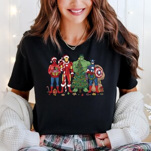 Marvel Superhero Christmas Sweatshirt, Disney Kids Avengers Christmas Lights Shirt, Marvel Hulk Captain America Spiderman Xmas T-Shirt