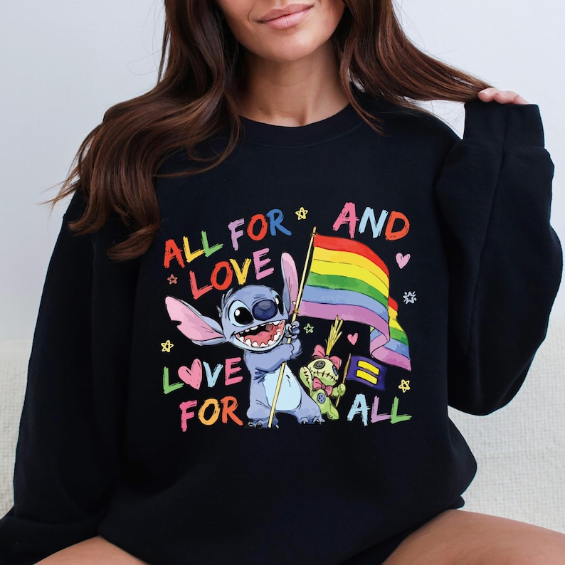 Disney Lilo and Stitch All For Love and Love For All Shirt, Disney Pride Month Shirt, Gay Lesbian Support Shirt, Disney LGBT Pride T-Shirt