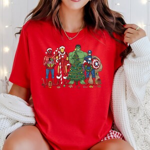 Marvel Superhero Christmas Sweatshirt, Disney Kids Avengers Christmas Lights Shirt, Marvel Hulk Captain America Spiderman Xmas T-Shirt