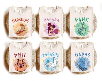 Disney grekisk mytologi t-shirt, Herkules karaktärer matchande t-shirt, Hades Megara Pegasus smärta och panik t-shirt, Disneyland familjeresa t-shirt