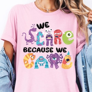 Camisetas &quot;Asustamos porque nos importa&quot;, camiseta de Mike y Sulley de Disney, camiseta de Monstruos de Disney, camiseta de viaje familiar a Disneyland, camisetas infantiles de Disney