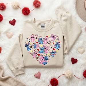 Valentine Stitch and Angel Sweatshirt, Disney Valentine T-Shirt, Valentines Day Sweatshirt, Disneyland XOXO Couple Sweater, Valentines Gift