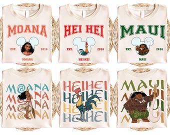 Maglietta con i personaggi della principessa Disney Moana, maglietta con le orecchie di Topolino di Disneyland Moana, maglietta Hei Hei Pua Maui Tala Tamatoa, maglietta coordinata Disney Trip