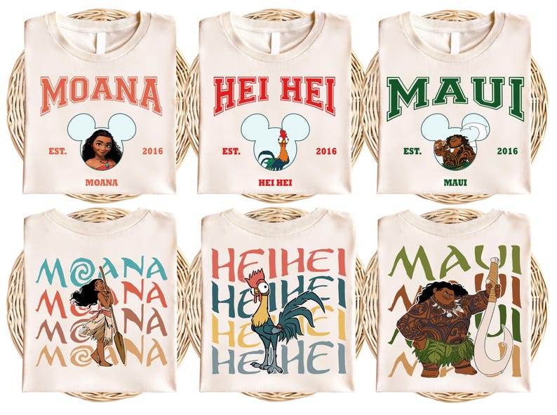 Disney Princess Moana Characters Shirt, Disneyland Micke Ears Moana Shirt, Hei Hei Pua Maui Tala Tamatoa Shirt, Disney Trip Matching Shirt