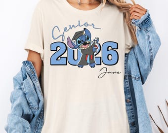 Disney Stitch Senior 2026-shirt, afstuderen aangepast T-shirt, Stitch Senior School Tee, Disneyland Class of 2026 Tee, WDW Grad Trip Gift